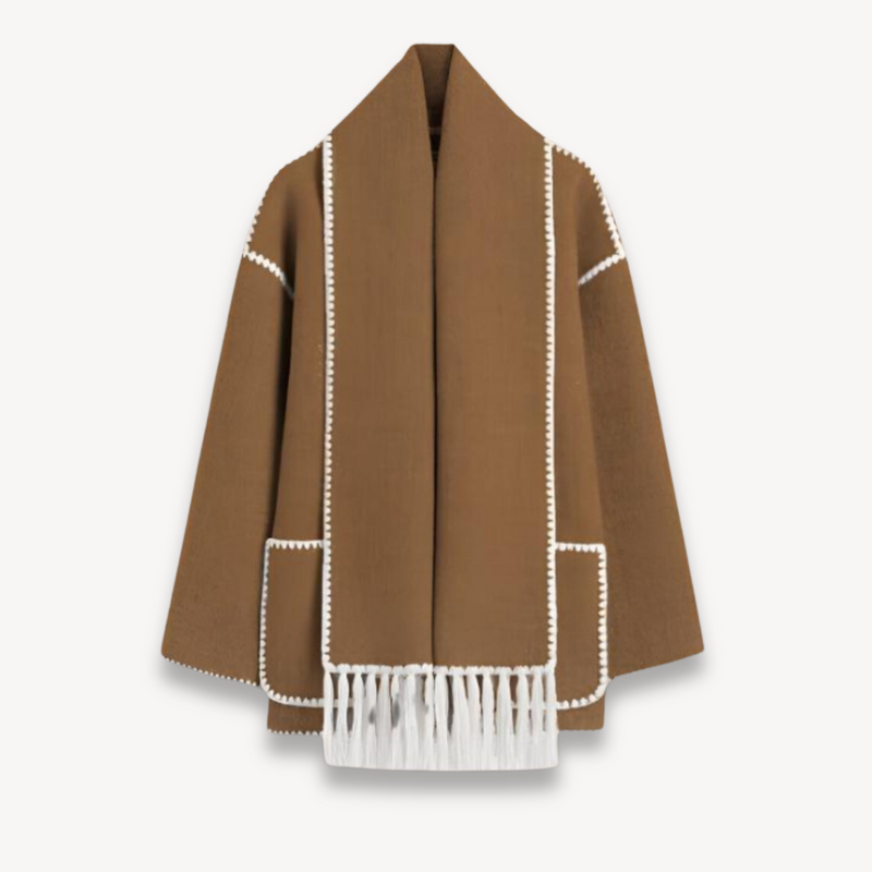 Ermine cape front short jacket in Brown
