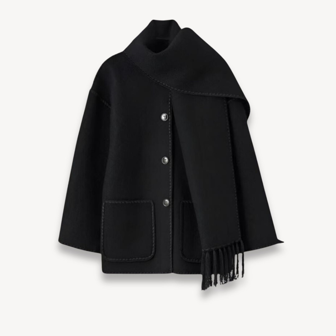 Ermine cape front short jacket in Black