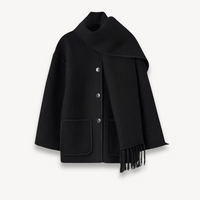 Ermine cape front short jacket in Black