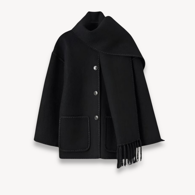 Ermine cape front short jacket in Black
