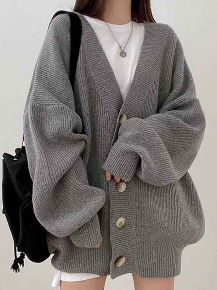 Doriane | Women's Oversized Button-Front Cardigan in Beige and Grey