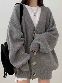 Doriane | Women's Oversized Button-Front Cardigan in Beige and Grey