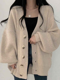 Doriane | Women's Oversized Button-Front Cardigan in Beige and Grey