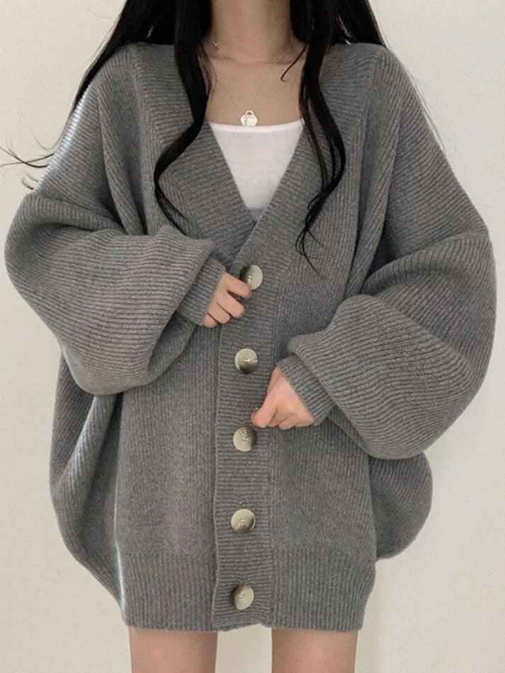 Doriane | Women's Oversized Button-Front Cardigan in Beige and Grey