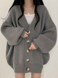 Doriane | Women's Oversized Button-Front Cardigan in Beige and Grey