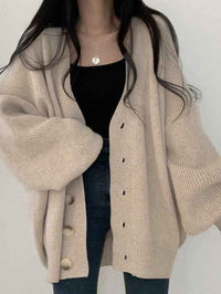 Doriane | Women's Oversized Button-Front Cardigan in Beige and Grey