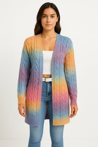 Benedetta long cable knit cardigan in Blue