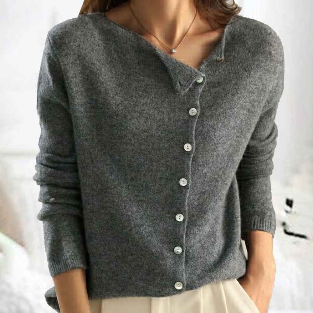 Alberta | Women's Button-Down Fitted Cardigan Asymmetrical Neckline