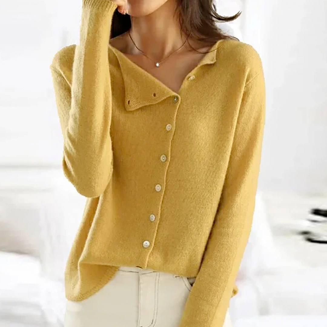 Alberta | Women's Button-Down Fitted Cardigan Asymmetrical Neckline