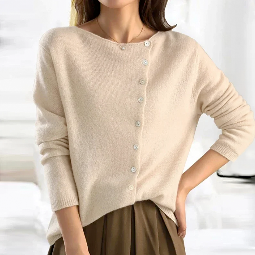 Alberta | Women's Button-Down Fitted Cardigan Asymmetrical Neckline