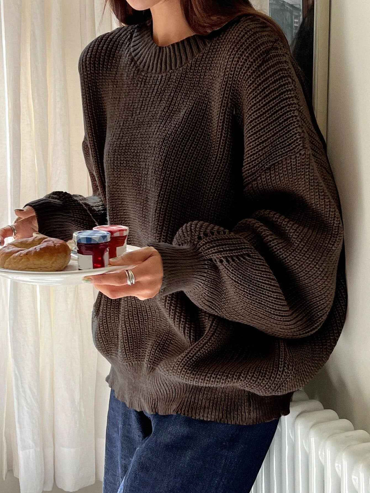 Mireille | Women's Oversized Knit Jumper Black and Grey