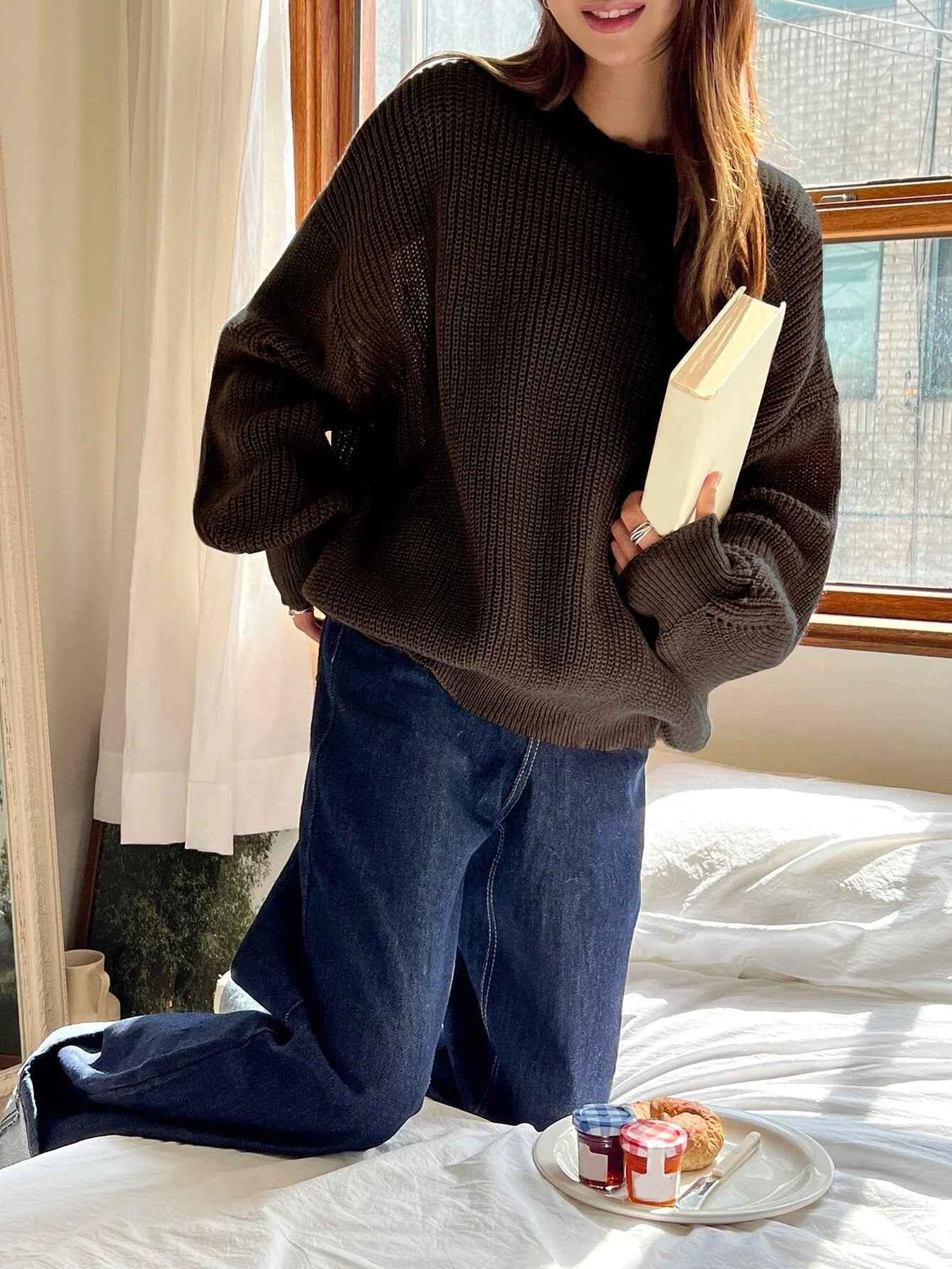 Mireille | Women's Oversized Knit Jumper Black and Grey