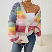 Antonia | Women's Pink Striped V-Neck Cardigan