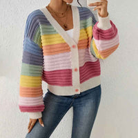 Antonia | Women's Pink Striped V-Neck Cardigan