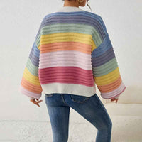 Antonia | Women's Pink Striped V-Neck Cardigan