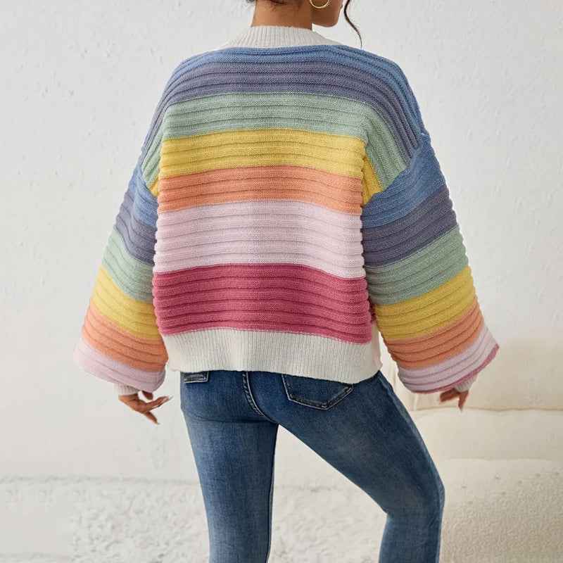Antonia | Women's Pink Striped V-Neck Cardigan