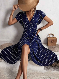 Odette | Women's Polka Dot Midi Dress Navy Short Sleeve