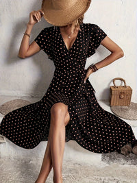 Odette polka dot midi dress full length detail