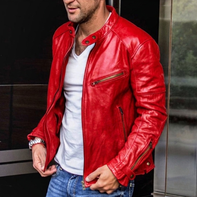 Cyprian slim fit racer jacket in Maroon