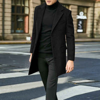 Neville | Men's Mid-Length Notched Lapel Overcoat Black and Grey