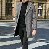 Neville | Men's Mid-Length Notched Lapel Overcoat Black and Grey