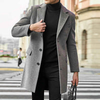 Neville | Men's Mid-Length Notched Lapel Overcoat Black and Grey