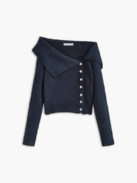 Anthea | Women's Off-the-Shoulder Fitted Jumper in Navy Blue