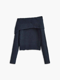 Anthea | Women's Off-the-Shoulder Fitted Jumper in Navy Blue