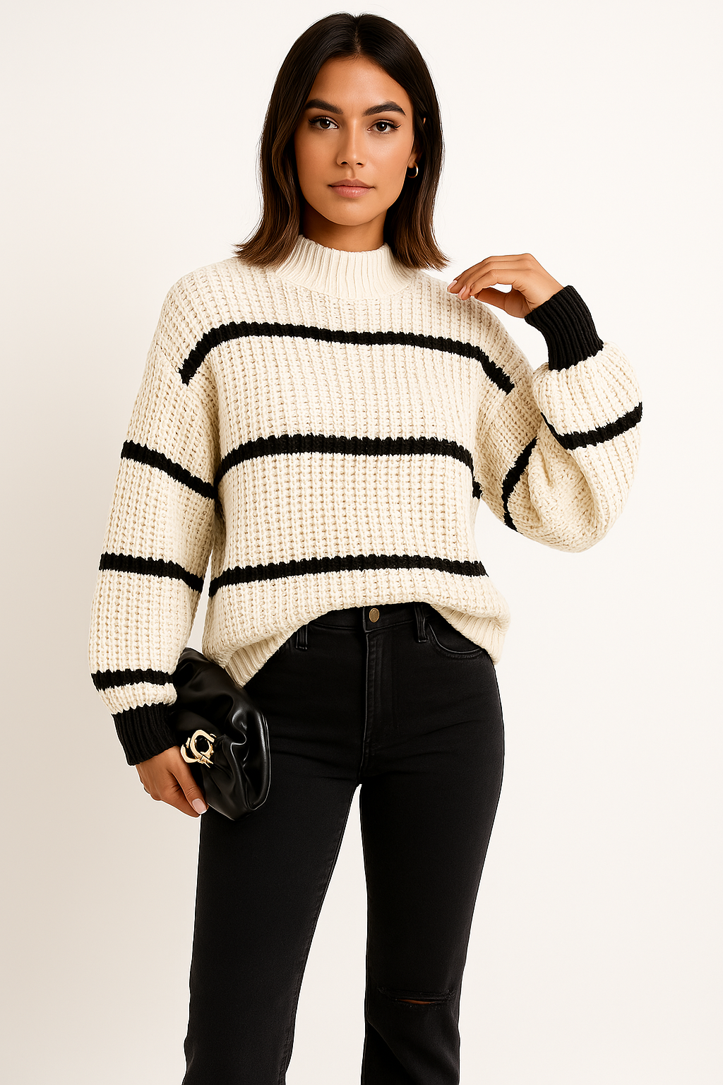 Esmeralda striped crew neck jumper in White