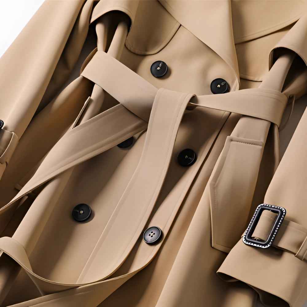 Mirabel | Women's Belted Long Trench Coat Double Breasted