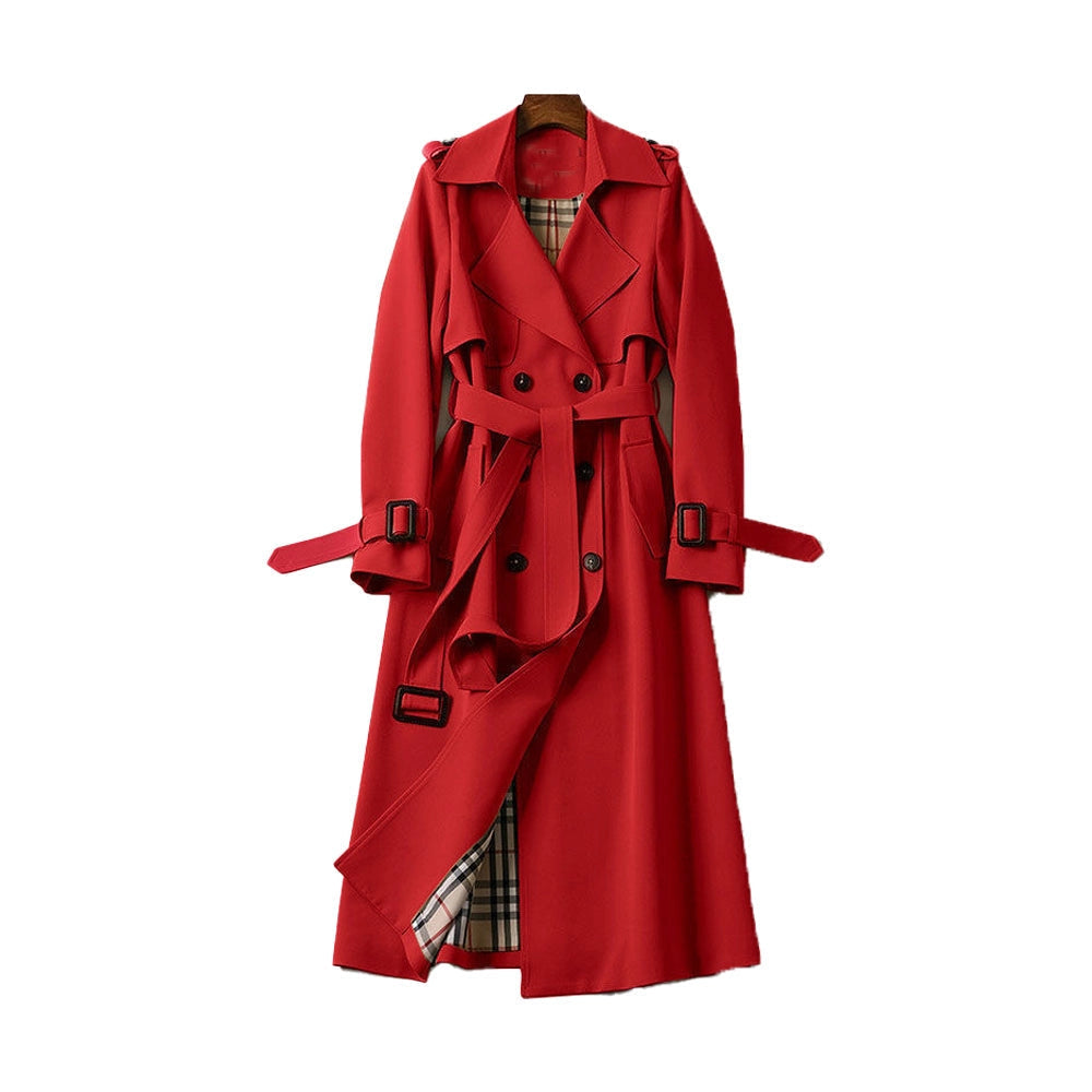 Mirabel belted long trench coat in Red