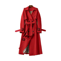 Mirabel belted long trench coat in Red