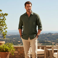 Bellamy linen button-up shirt detail view 5
