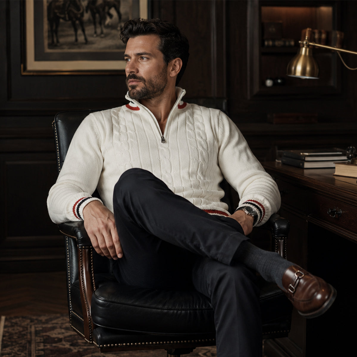Fletcher | Half Zip Knit Jumper with Stripe Trim