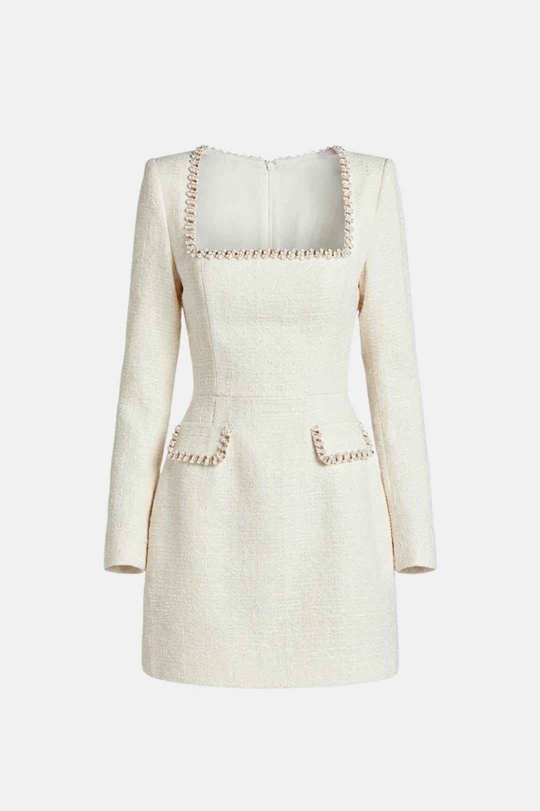Constance women's pearl trim tweed mini dress in White