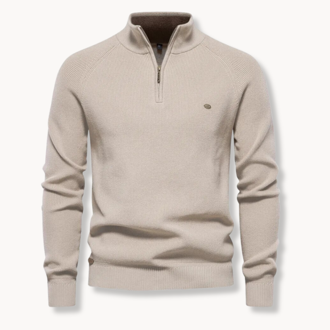 Ruskin quarter zip ribbed knit jumper in Khaki