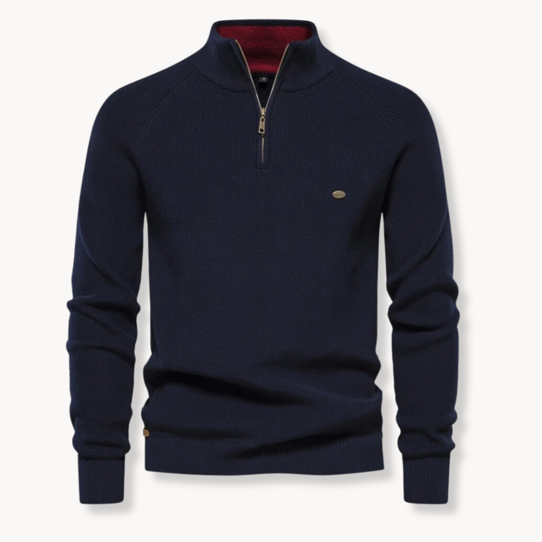 Ruskin | Men's Quarter Zip Ribbed Knit Jumper Stand Collar