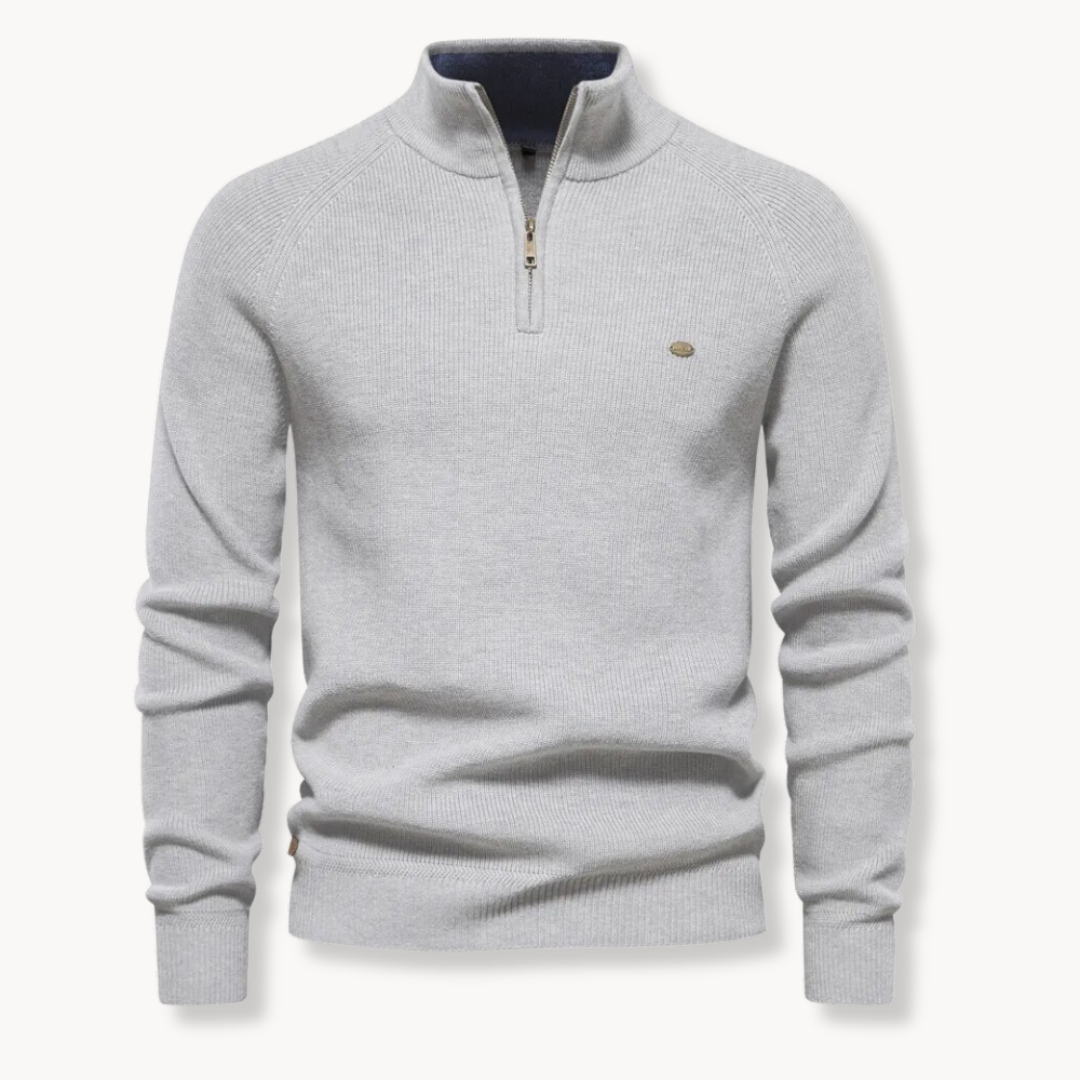 Ruskin quarter zip ribbed knit jumper in Grey
