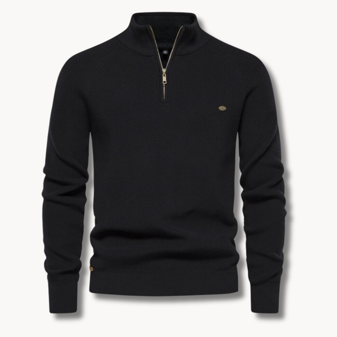Ruskin | Men's Quarter Zip Ribbed Knit Jumper Stand Collar