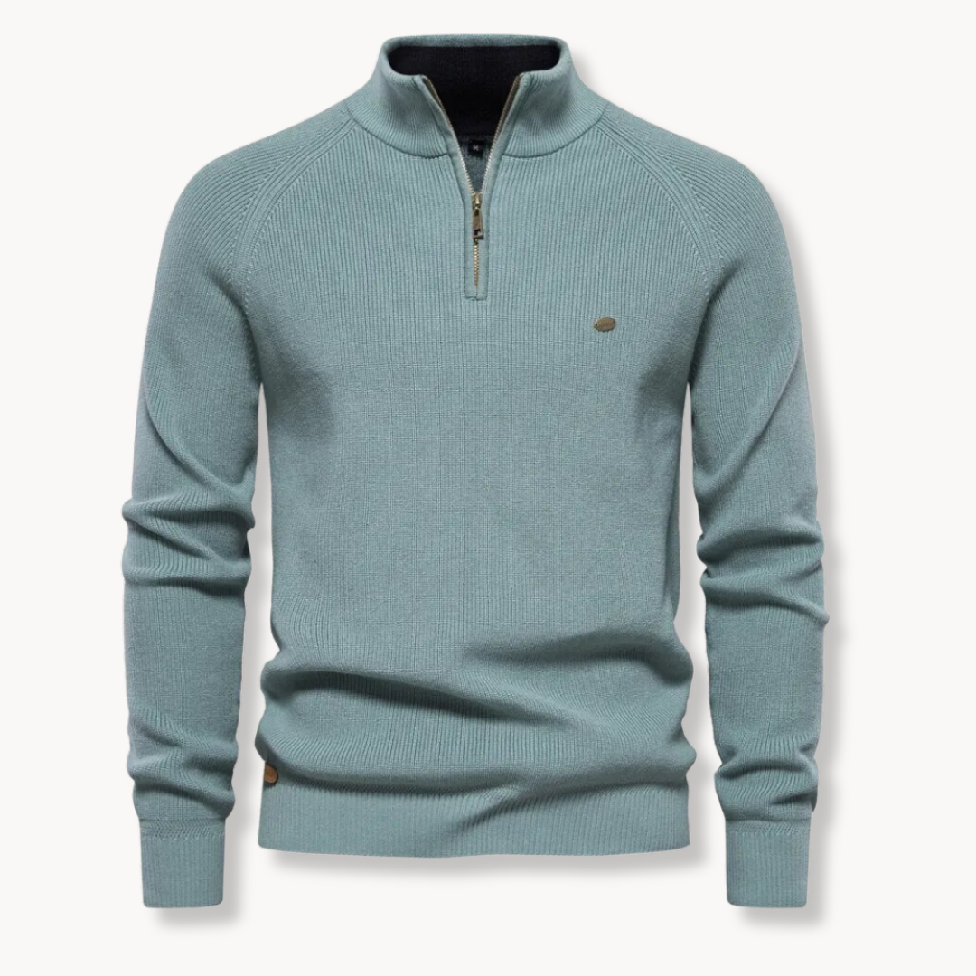 Ruskin quarter zip ribbed knit jumper in Blue