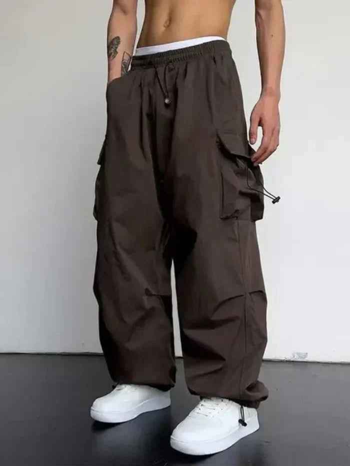 Sawyer | Men's Wide Leg Cargo Trousers Black and Dark Brown