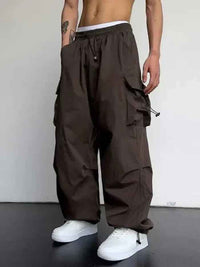 Sawyer | Men's Wide Leg Cargo Trousers Black and Dark Brown