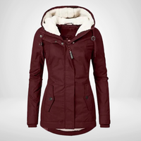 Modesty hooded fleece lined jacket in Burgundy Red