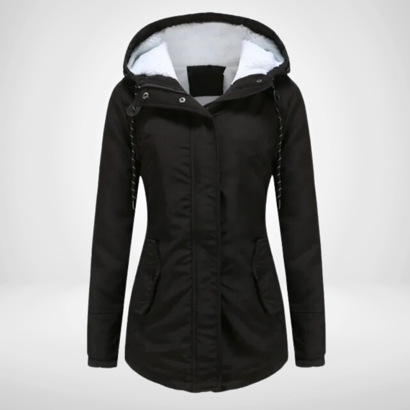Modesty hooded fleece lined jacket in Black