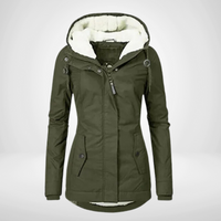 Modesty hooded fleece lined jacket in Army Green