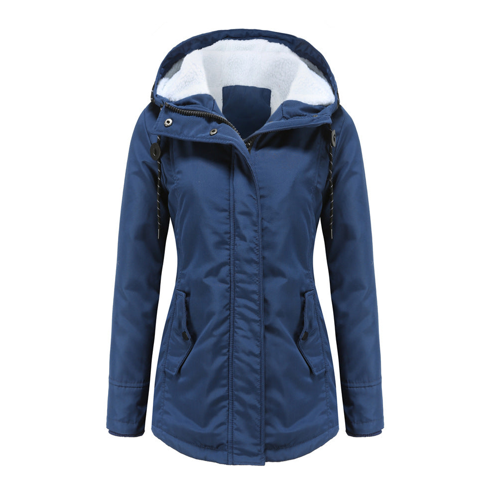 Modesty hooded fleece lined jacket in Blue