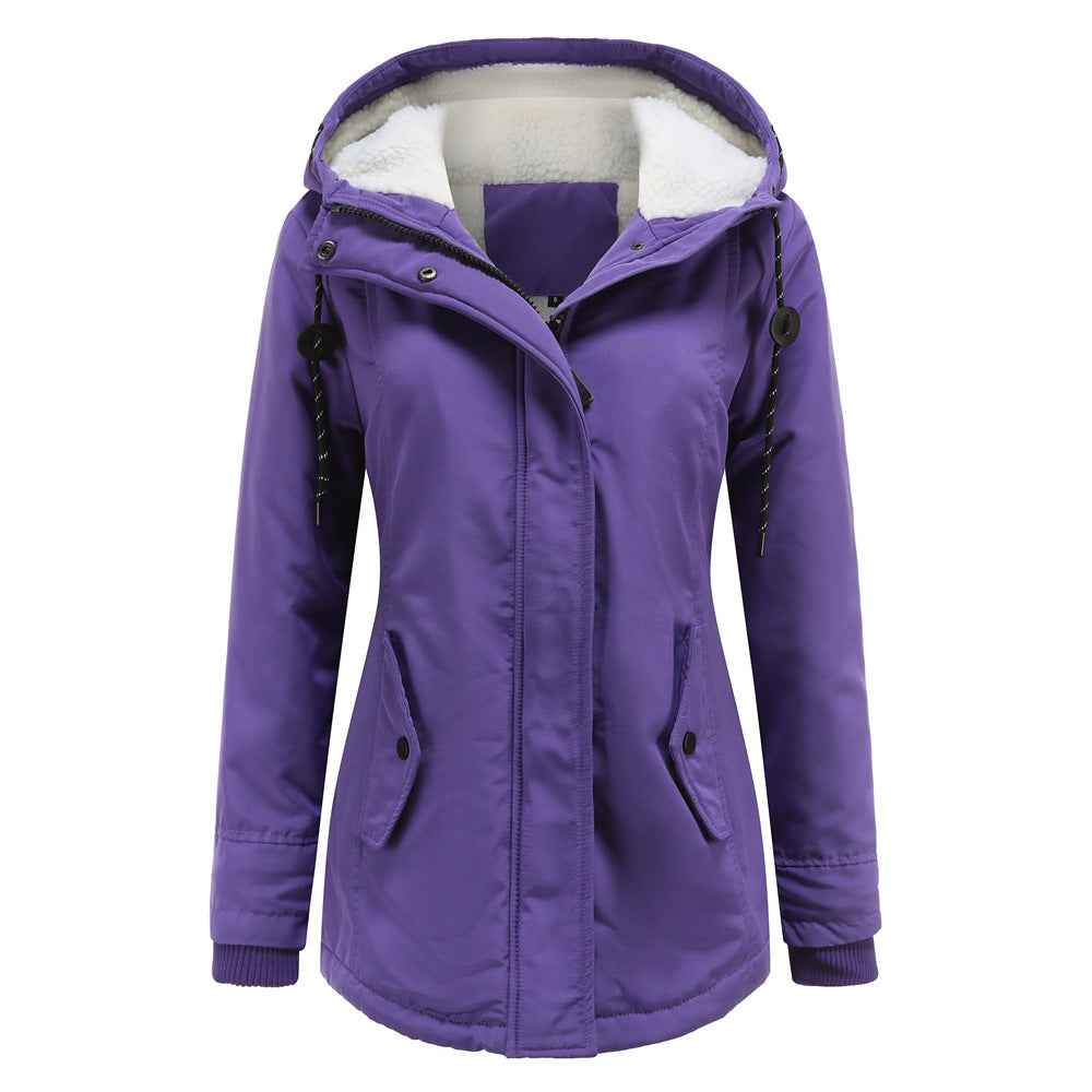 Modesty | Women's Hooded Fleece Lined Jacket Button Detail