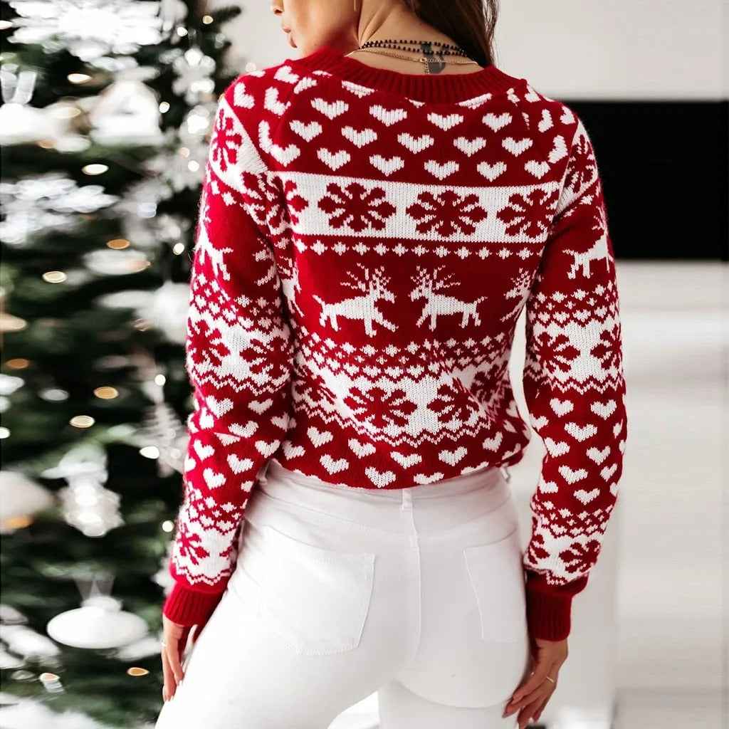 Morgane | Women's Long Sleeve Christmas Jumper White and Red