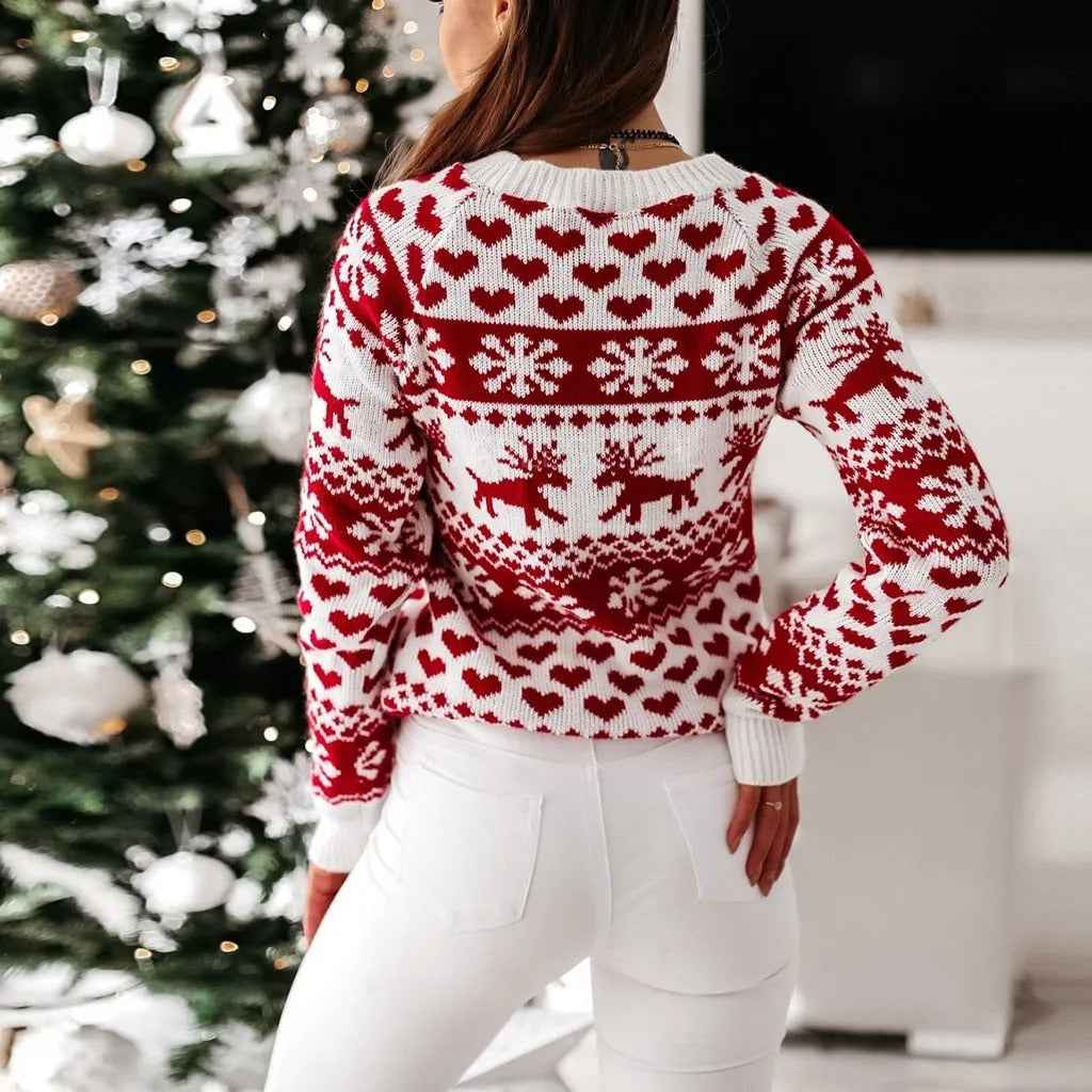Morgane | Women's Long Sleeve Christmas Jumper White and Red