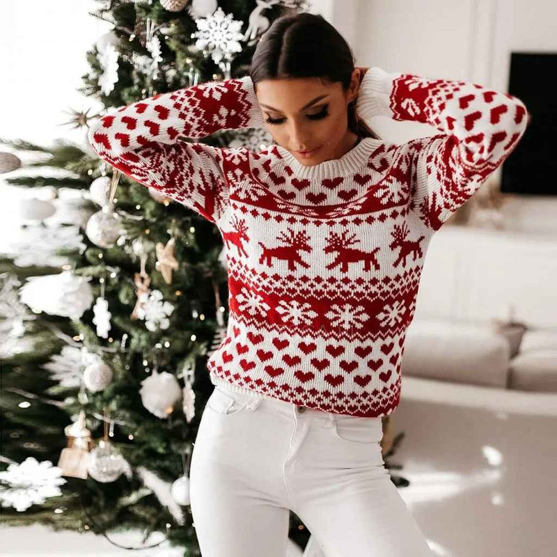 Morgane | Women's Long Sleeve Christmas Jumper White and Red